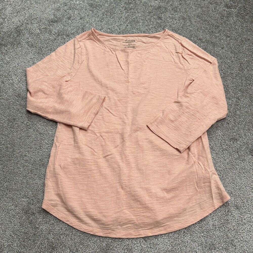 Chico's Basic Long Sleeve T-Shirt Womens Chicos Size 0 US Size Small Peach Tee